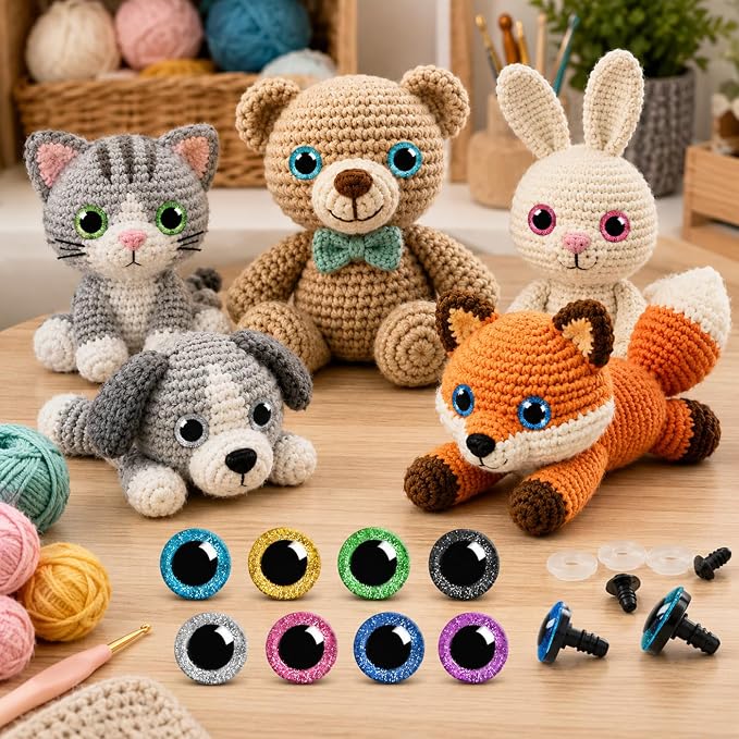160Pcs Large Safety Eyes Glitter Plastic Craft Crochet Dolls Eyes - Image 5