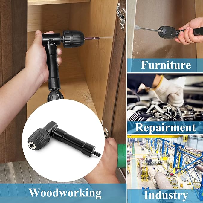 Cordless Right Angle Drill Adapter, 90 Degree Adapter Drill 8mm Hex Shank Power Tool Attachment (Chuck Range: 0.8mm-10mm)