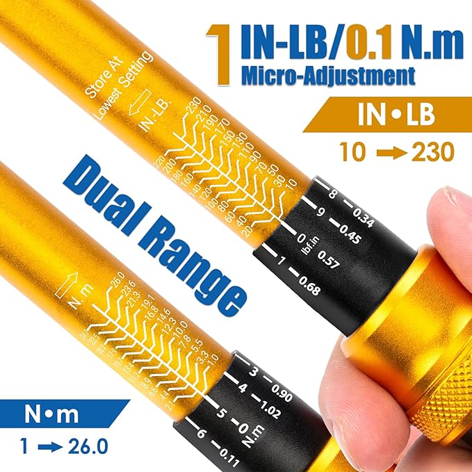 50Pcs Master Bike Torque Wrench Set, 1/4 Inch Drive, 10-230 IN.LB (1-26.0 Nm), Inch Pound Click Torque Wrench with Bit Sockets, 0.1 Nm Micro, 3/8 Adapter, Pro Bicycle Tool Kit for MTB