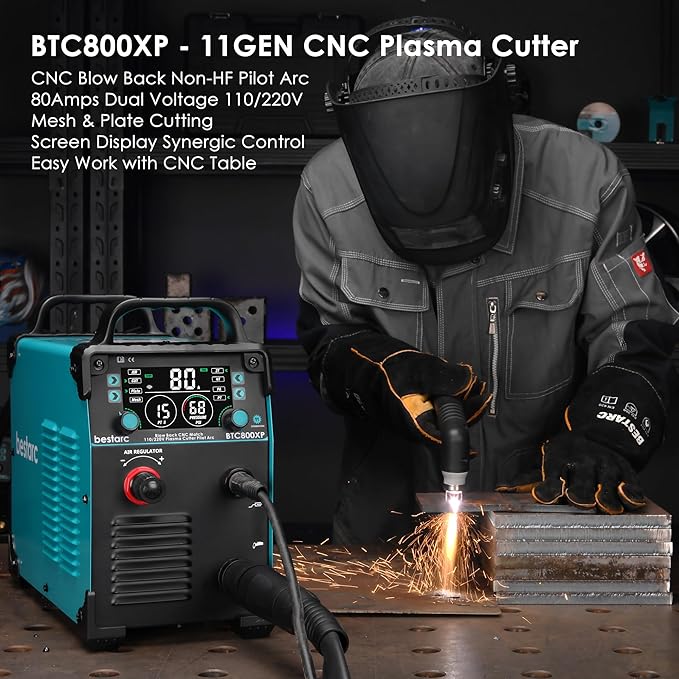 Plasma Cutter, [Blow Back Pilot Arc][Large LED][Air Sensor] 80Amp Non-HF CNC bestarc Plasma Cutter Machine 110V/220V Dual Voltage, 5/8" Clean Cut 1.57" Max Cut, PA/PT, 2T/4T for Beginners DIY
