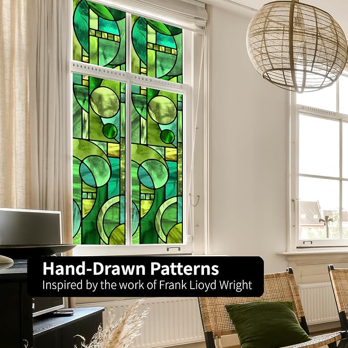 Original Hand Drawn Faux Stained Glass Window Film, Double-Sided Privacy Static - Image 5