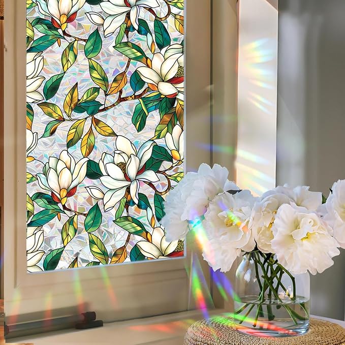 Floral Stained Glass Window Privacy Film, Retro Decorative Rainbow Window - Image 5