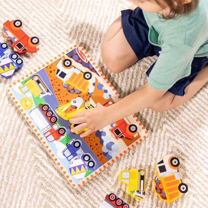 Melissa & Doug Construction Vehicles Wooden Chunky Puzzle - Image 7