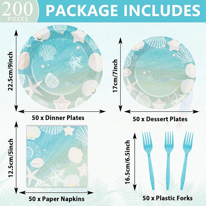 Seashell Beach Party Plates Napkin Fork Nautical Coastal Birthday Party - Image 2