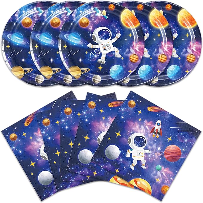 40 Pcs Space Birthday Decorations Blue Galaxy Planet Birthday Paper Plates and by Unknown