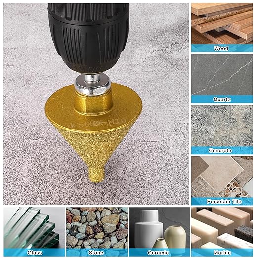 HARFINGTON Diamond Beveling Chamfer Bits Set 0-1.5" 0-2" Dia M14 Thread with Adapter, Countersink Drill Bit to Enlarge Holes for Porcelain Tile, Marble, Ceramic, Glass, Stones