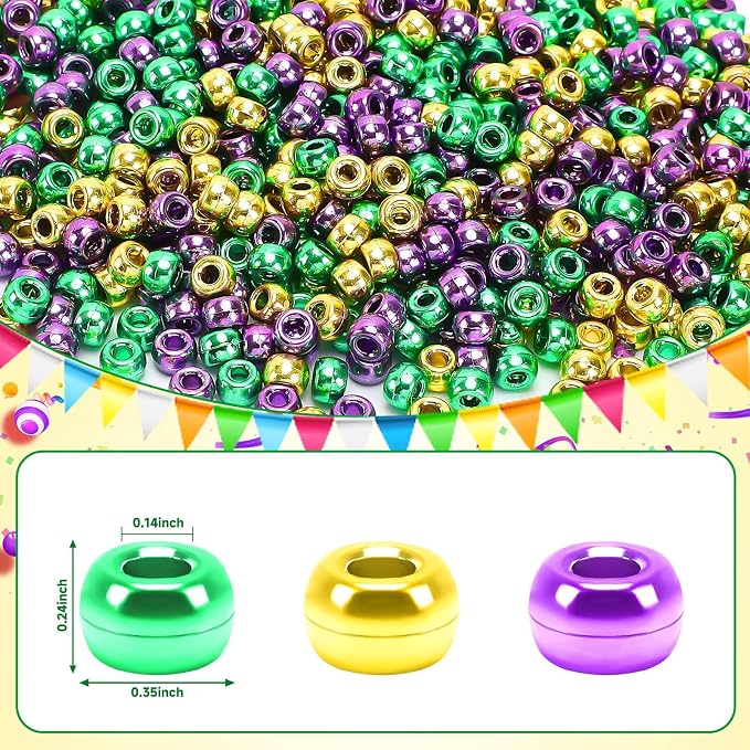 UPINS 1200Pcs Mardi Gras Pony Beads - Image 2