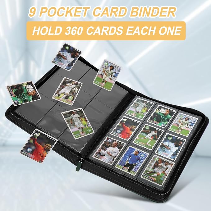 360 Cards Ringless 9-Pocket Side Loading Trading Card Binder, PU Zipper Fixed - Image 5