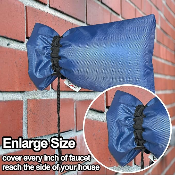 Enlarge Outdoor Faucet Cover for Winter Freeze Protection, 3M Thinsulate, 10”H x 6.3”W Hose Bib Covers for Wall Taps Outside, Waterproof & Frost Free Insulated Spigot Cover, 4 Pcs Faucet Socks - Blue