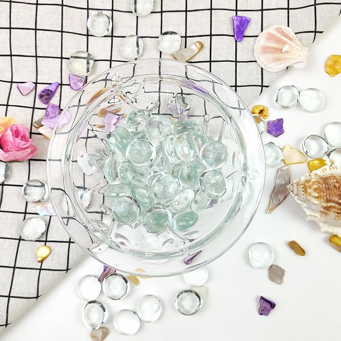 FANTIAN 5Lb Clear Glass Pebbles, Flat Glass Marbles, Decorative Glass Gem Stones - Image 6