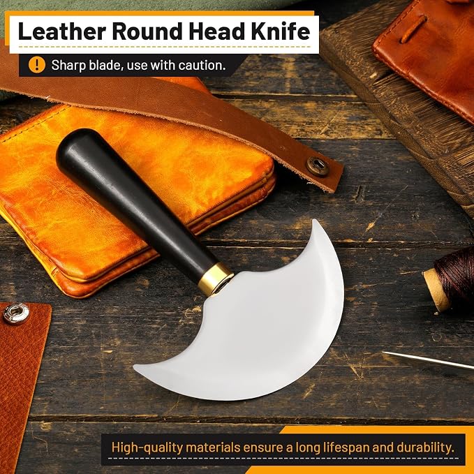 Leather Knife with Ebony Wooden Handle, Round Leather Knife, Craft Trimming Tool - Image 5