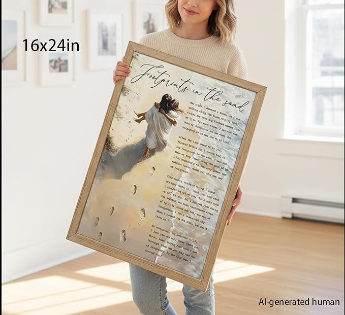 YOXORDQ Framed-Footprints in The Sand Poem Canvas Wall art, 16x24in | Jesus - Image 7