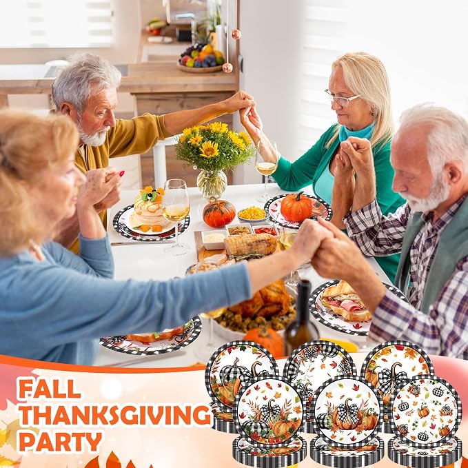 Funnymoom 60 Pcs 7 Inch Fall Pumpkin Paper Plates Thanksgiving Black Buffalo - Image 4