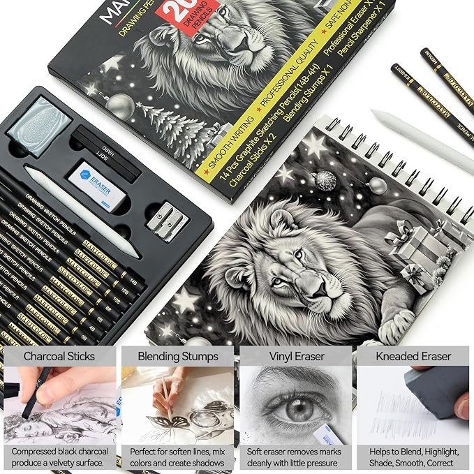 MARTCOLOR Drawing Sketching Pencil Set, 20 Pieces, Graphite Pencils, Charcoal - Image 4