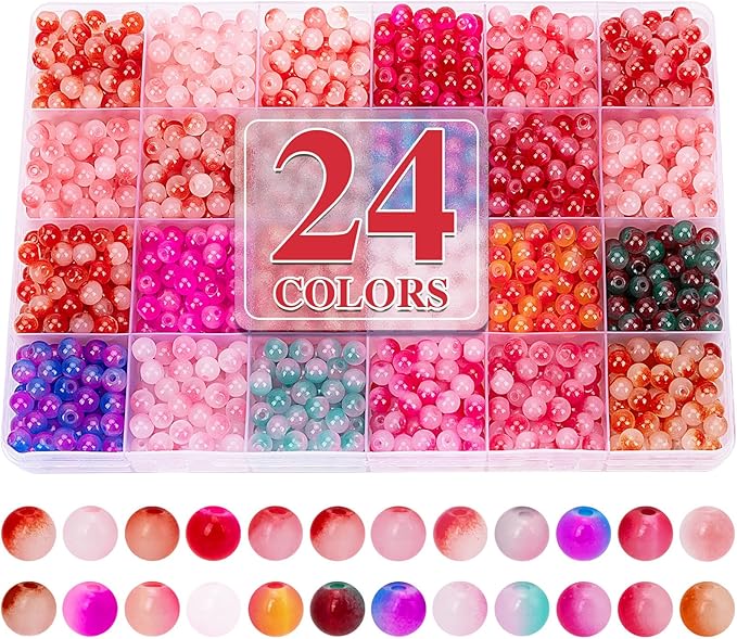 XSEINO About 1200+ pcs 6mm Glass Beads Bracelet Making Kit, 24 Assorted Red by XSEINOiscreating%EF%BC%81
