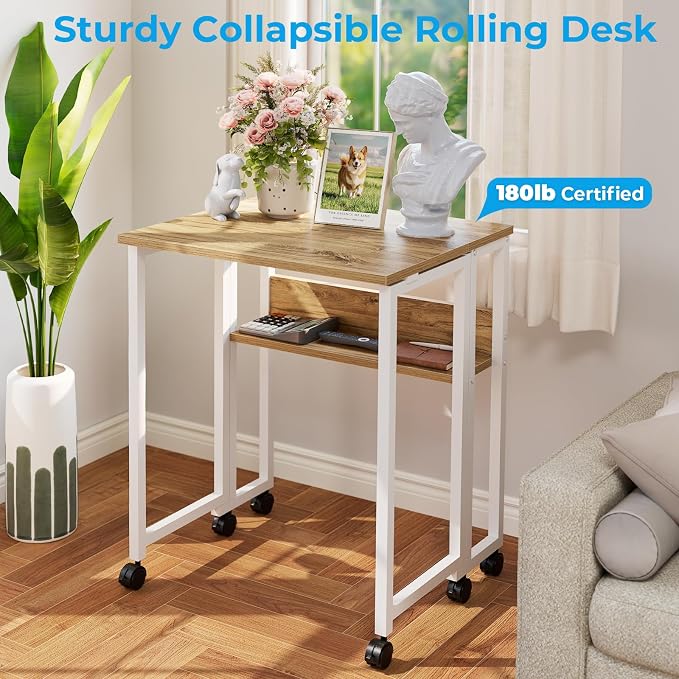 GreenForest Folding Desk with Wheels, 24.8" Rolling Table - Image 8
