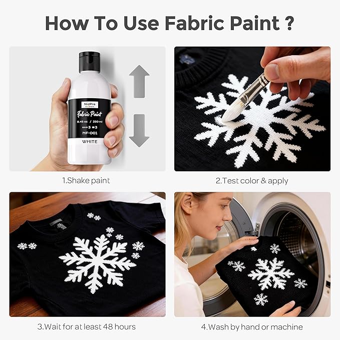 Nicpro White Fabric Paint with Pump, 33.8 fl oz Large Fabric Paint - Image 5