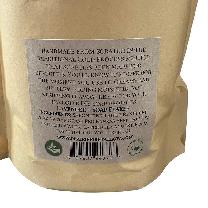 Pure Beef Tallow Soap Flakes - Made in USA - Grass Fed and Finished - Face, Body and Hair - Cleans, Moisturizes, Soothes, and Hydrates. Natural and Organic Fragrance Free
