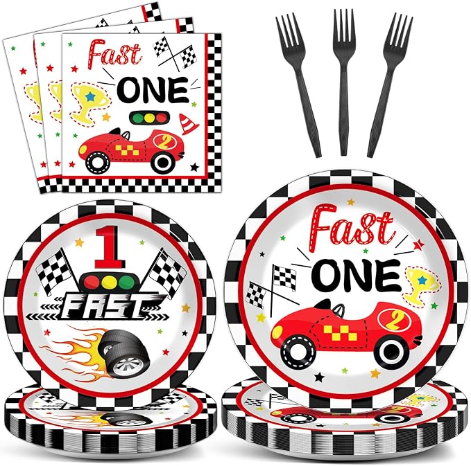 Fast One Birthday Decorations for Boys Racing Car 1st Birthday Party Supplies by Qyeahkj