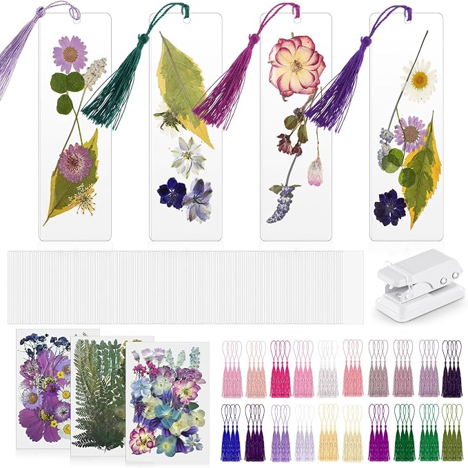 Fuyoooo 376 Pcs Pressed Flowers Bookmark Making Kit, DIY Bookmark Laminating by Liraitoya