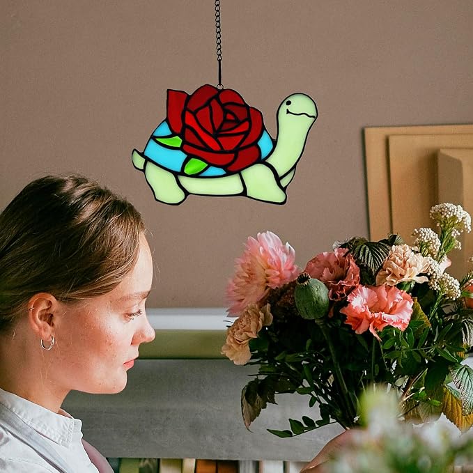 Stained Glass Turtle with Rose Birthday Gifts - Image 6