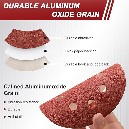 5 Inch Sanding Discs Hook and Loop, 70 PCS 8 Hole Adhesive Sandpaper, Including 40/60/80/120/180/240/320 Grit for Random Orbital Sander