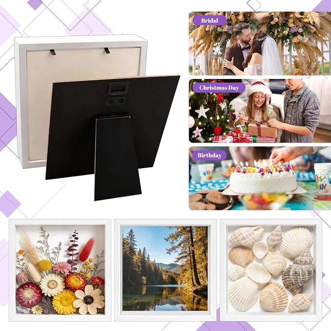 VOKOY 5 Pack 5" x 5" Shadow Box Frame, Small Wood White Hollow Photo Frame - Image 5