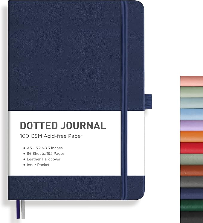 RETTACY Dotted Journal Notebook, 192 Pages, A5 Medium Size | Leather Hardcover by RETTACY