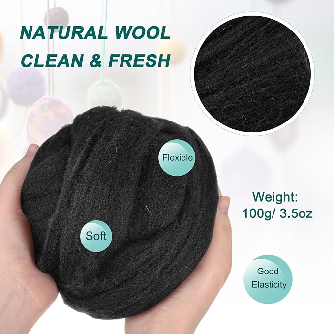 uxcell Needle Felting Wool, 3.5 Oz Nature Fibre Wool Yarn Roving - Image 2