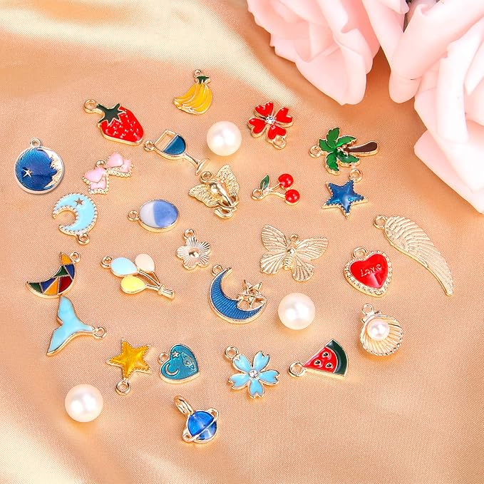 SANNIX 350Pcs Bracelet Charms Jewelry Making Charms Assorted Gold Plated Enamel - Image 2