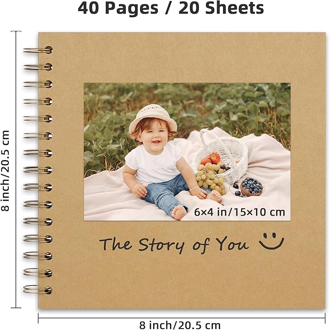8x8 Inch DIY Scrapbook Photo Album, Hardcover Kraft Paper Acid-Free, 20 Sheets - Image 2