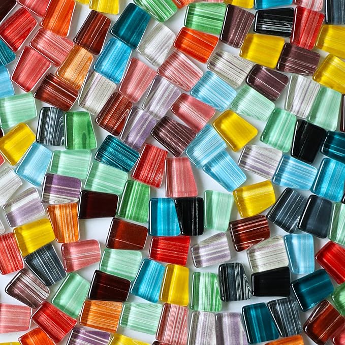 LITMIND 1.1LB Striped Crystal Glass Mosaic Tiles – Trapezoid Mix Assorted Colors - Image 2