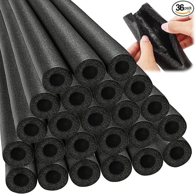 Amylove 36 Pcs 3.3 Feet Foam Pipe Insulation Foam Tube Insulating Water Pipe Pool Swim Noodles Heat Preservation Pipe Covers for Tubing Outdoor Freeze Protection (Black,3/4 Inch)