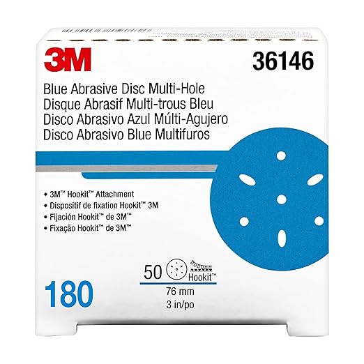 3m 3M-36146 Hookit Blue Abrasive Disc Multi-hole, 3, 180 Grade