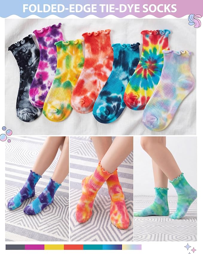 Syhood White Cotton Crew Socks for Tie dye Party Casual Soft Cushion Novelty - Image 2