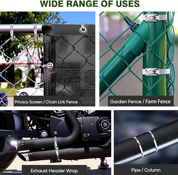 Metal Zip Ties with Stainless Steel Cable Tie Gun, Special Tool For Fastening and Cutting Steel Zip Ties, 100pcs 11.8in Uv Resistant chain link fence Parts For Fence Exhaust Pipe Outdoor