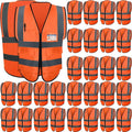 Leumoi 30 Pack Reflective Safety Vest with Pockets and Zipper High Visibility Vest for Women Men Work