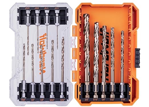 NordWolf 14-Piece M35 Cobalt Drill Bit Set for Stainless Steel, Hard Metals & Cast Iron, Jobber Length with 1/4" Hex Shank, SAE Sizes 1/16" to 3/8" in Storage Case