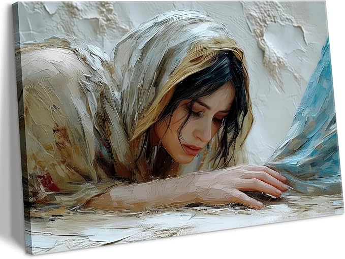 Jesus Heals The Girl Wall Art Woman Touches the Hem of Jesus' Skirt Canvas by wallart