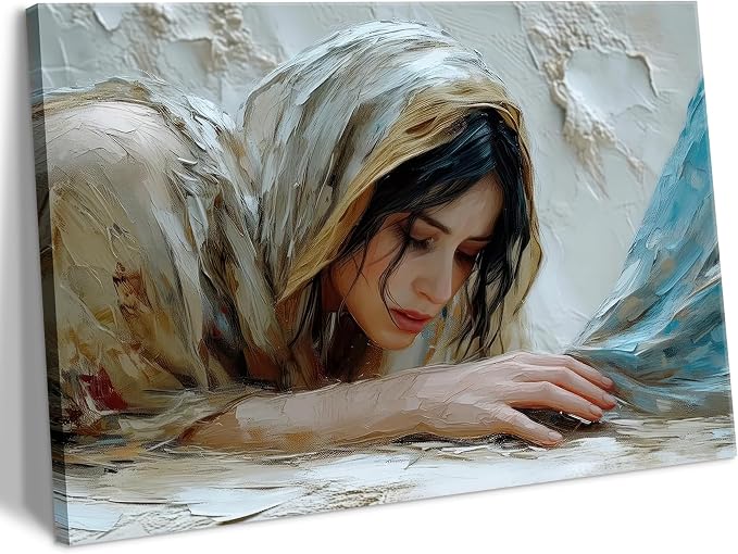 Jesus Heals the Girl Wall Art Woman Touches the Hem of Jesus' Skirt Wall Decor by wallart