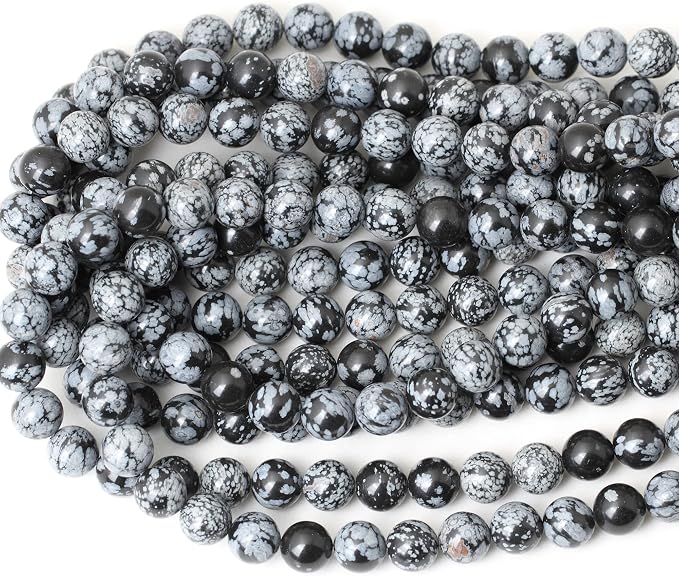 35PCS 10mm Natural Black Snowflake Obsidian Gemstone Round Loose Beads Stone - Image 3