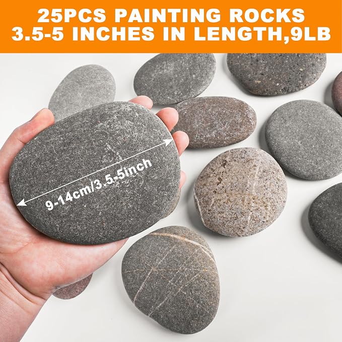 River Rocks for Painting 25 Pcs Large 3.5-5 Inch Flat Smooth Painting Stones - Image 2