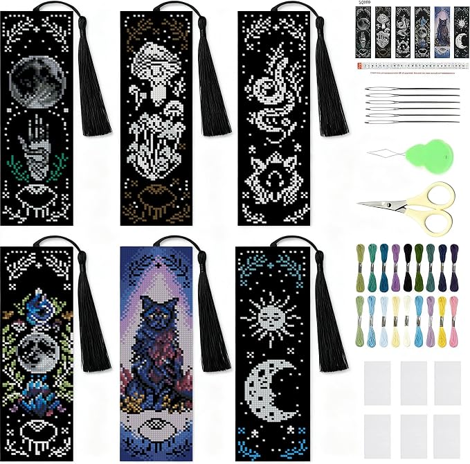 NEGEKFKX 6 Pcs Magical Witchy Cross Stitch Bookmark Kit by NEGEKFKX