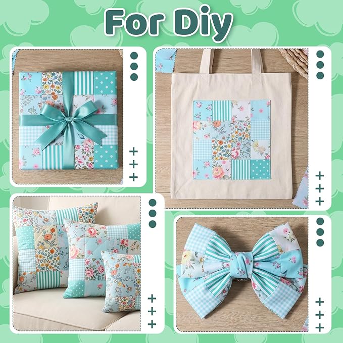 84 Pcs Green Floral Patterns Cotton Fabric Squares, Cotton Quilting Fabric - Image 5