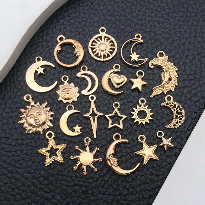 WOCRAFT 60pcs KC Gold Sun Moon Star Charms Bracelet Charms - Image 5