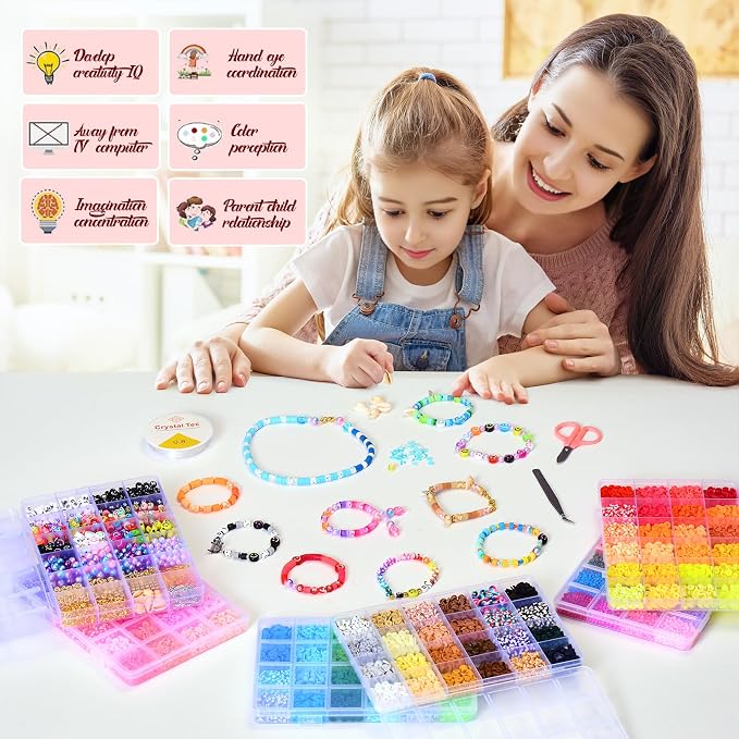 Ilootm Friendship Bracelet Making Kit, 96 Colors Polymer Clay Beads & 24 Colors - Image 7