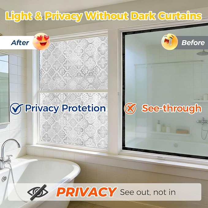 Window Privacy Film Decorative for Front Door, Bathroom Static Cling Stained - Image 4