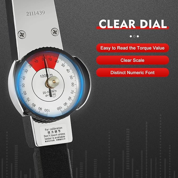 LOYALHEARTDY Dial Torque Wrench 0-100N.m Dial Indicator Torque Wrench Precision Torque Meter 1/2 Drive Indicating Torquemeter Torque Force Tester