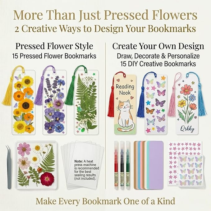 Pressed Flower Bookmark Kit, Make Your Own Clear Dried Flower Bookmarks DIY - Image 4
