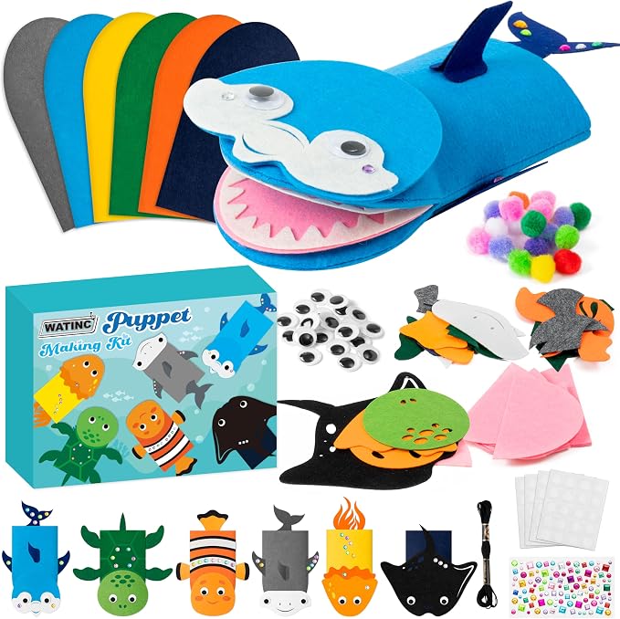 WATINC 6Pcs Hand Puppet Making Kit, Art Craft Felt Sock Puppet Toys, Creative by WATINC